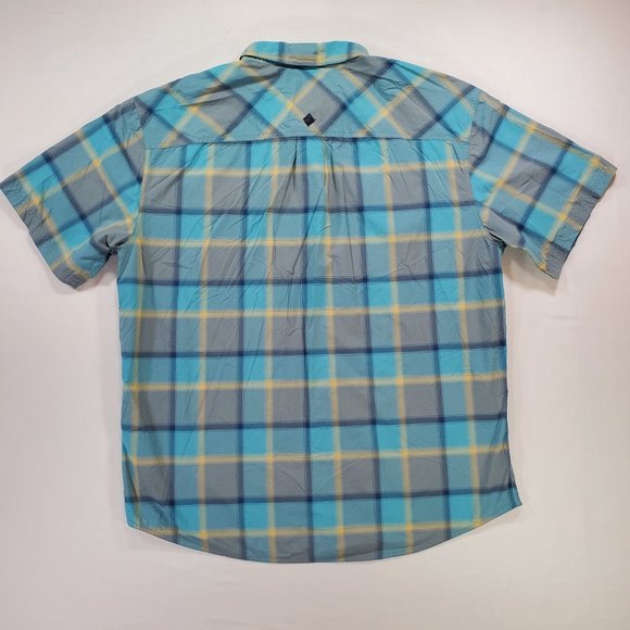 Prana Shirt Men 2XL Blue Plaid Nylon Short Sleeve Button Up Outdoor Gorpcore - Picture 9 of 14
